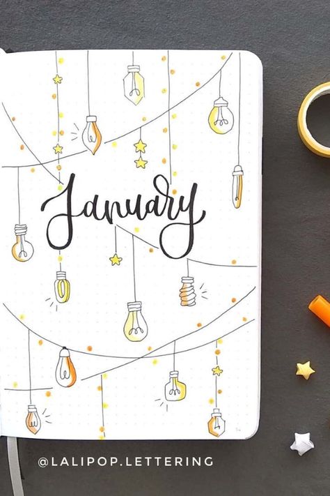 January Bullet Journal Cover, Journal Cover Ideas, Bullet Journal Spread Ideas, Journal Spread Ideas, Bujo Journal, Bullet Journal Work, Bullet Journal Month, Kalender Design, 15 January