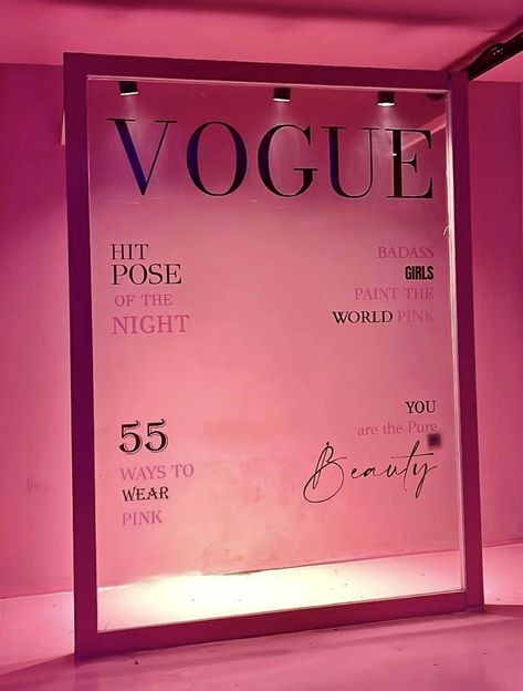 #vogue #voguecollections #pink #nightclub #lightingdesign #beautyblog #page #keşfet Vogue Photobooth Ideas, Vogue Party Decoration, Pink Photobooth Ideas, Vogue Backdrop, Pink Nightclub, Vogue Event, Gossip Girl Party, Selfie Point, Vogue Decor