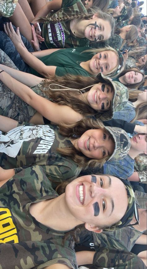 Cami Theme Football Game, Camo Outfits For Football Games, Camo Football Theme Outfit, Jungle Theme Football Game Outfits, Camp Football Game Theme, Camo Fnl Theme, Camo Football Game Theme Outfit, Camo Out Football Game Outfit, Camo Day Spirit Week At School