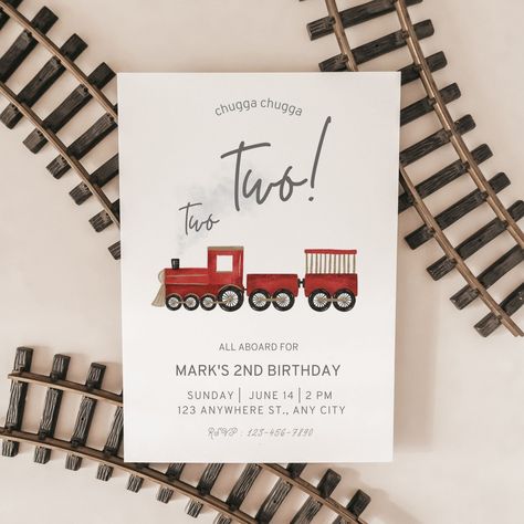 Train Second Birthday, Chugga Chugga Two Two Birthday, Train Birthday Invitation, Chugga Chugga Two Two, Train Invitation, Company Ideas, Birthday Evite, Two Birthday, Two Two