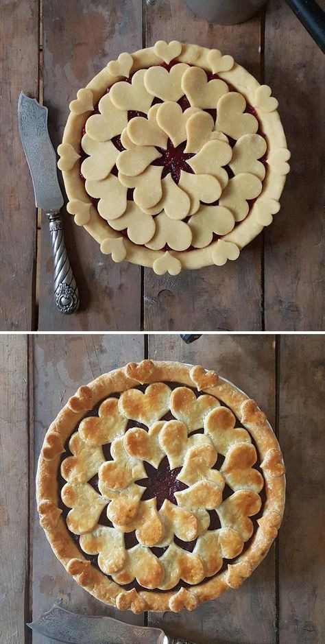 Fancy Pie Crust, Pie Crust Art, Beautiful Pie Crusts, Creative Pies, Decorative Pie Crust, Pie Crust Designs, Pie Decoration, Filling Food, Pie Crust Recipes