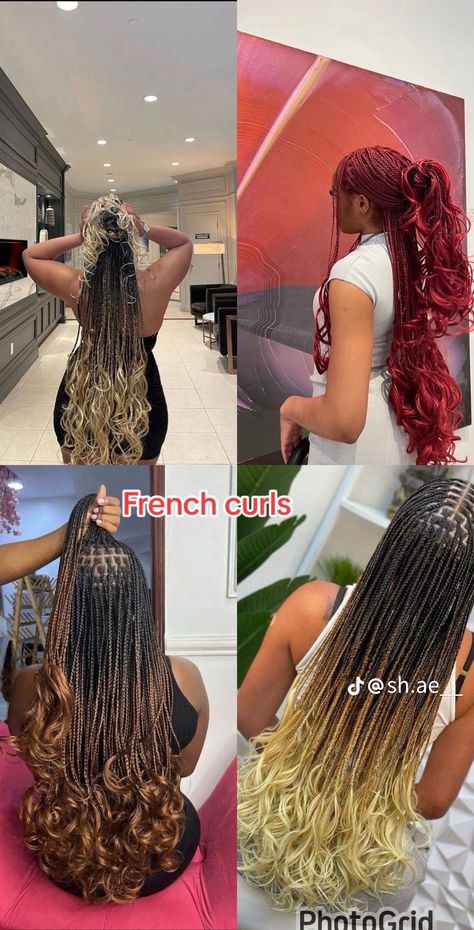 French Curls, Short Box Braids Hairstyles, French Curl, Big Box Braids Hairstyles, Goddess Braids Hairstyles, Braided Hairstyles For Teens, Box Braids Hairstyles For Black Women, Cute Braided Hairstyles, Braided Cornrow Hairstyles