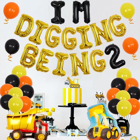 PRICES MAY VARY. Dump Truck 2nd Birthday Party Decorations Package Set: This construction party decoration includes 24 latex balloons 12 inches; 1 set of letter IM DIGGING BEING foil balloon 16 inches; 1 number 2 foil balloon 16 inches; 1 construction foil balloon 27*32 inches; 1 bulldozer foil balloon 22*26 inches. Im Digging Being Themed Party Decoration Kit：It’s a so cute set that suitable for your 2 years old lovely baby birthday party, IM DIGGING BEING show child’s simplicity and innocence, Vehicles 2nd Birthday Party, Four Year Old Construction Party, Truck Bday Party Ideas, 2 Year Birthday Theme Boy Construction, Construction Theme Second Birthday, Dump Truck 2nd Birthday Party, Construction Themed First Birthday, Excavator 2nd Birthday Party, 2nd Construction Birthday Party