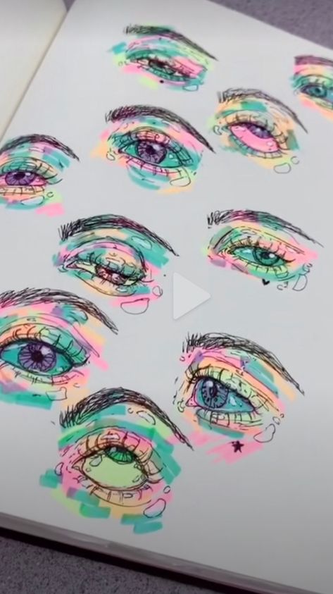 Cool Eye Drawings Trippy, Sketch With Highlighter, Neon Eye Drawing, Highlighter Eyes Drawing, Trippy Eyes Drawing, Highliter Drawing, Highlighter Drawings, Highlighter Tips, Highlighter Art