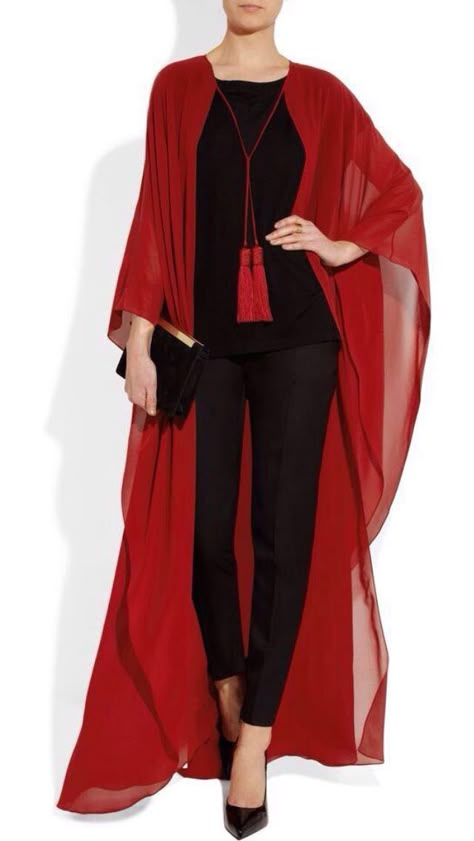 Chiffon Cape, Mode Kimono, Red Cape, Mode Abaya, Couture Style, Elegante Casual, Looks Chic, Mode Inspiration, Silk Chiffon