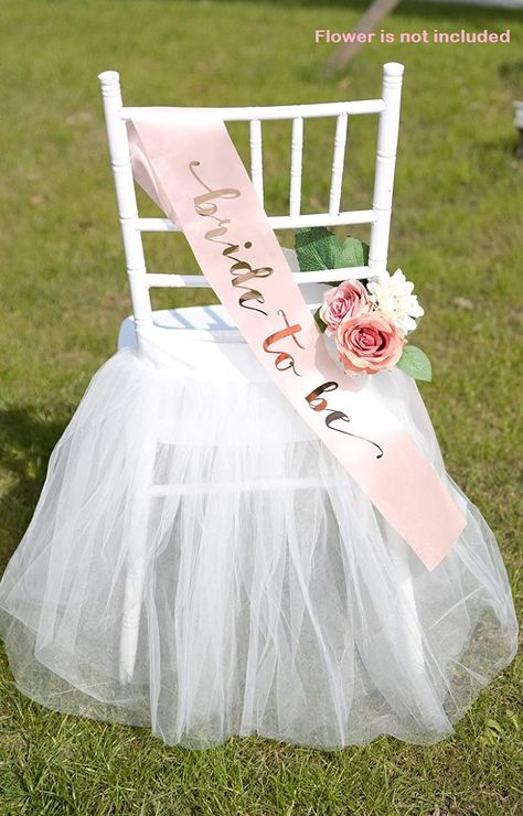 Bridal Shower Chair Decorations, Bridal Shower Bride Chair, Bridal Shower Chair, Bridal Chair, Bridal Shower Inspo, Bridal Shower Decorations Diy, Bridal Shower Planning, Bride To Be Sash, Bride Shower