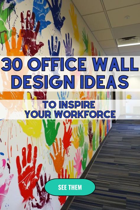 Employee Handprint Mural in an Office Building Employee Lounge Design, Office Wall Mural Design, Staff Wall Display, School Wall Murals Inspiration, Office Murals Workspaces, School Office Wall Decor Ideas, School Wall Mural Ideas, Work Office Wall Decor Ideas, Handprint Mural