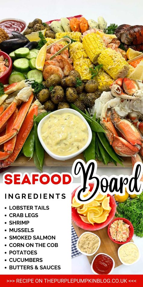 Dive into a seafood lover's dream with our sensational Seafood Charcuterie Board. Indulge in succulent lobster tails, crab legs, shrimp, mussels, and smoked salmon. Accompanied by flavorful vegetables, tantalizing sauces, and savory extras. Find the recipe on The Purple Pumpkin Blog and #SeafoodCharcuterieDelight. Crab Charcuterie Board, Shrimp Charcuterie Board Ideas, Seafood Board Platter, Seafood Charcuterie Board Ideas, Seafood Platter Ideas, Seafood Charcuterie Board, Seafood Picnic, Seafood Charcuterie, Seafood Extravaganza