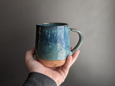 Amaco Blue midnight over Blue Lagoon Amaco Blue Lagoon, Blue Midnight Glaze, Amaco Blue Midnight, Glaze Combos, Amaco Glazes, Blue Mug, Brown Clay, Pottery Glazes, Functional Pottery