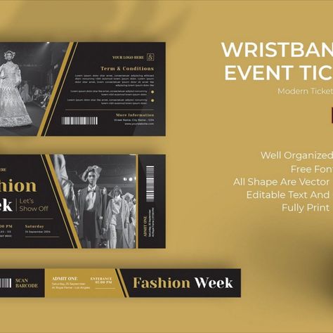 Fashion Week Ticket Template Fashion Show Ticket, Fashion Template, Ticket Design, Ticket Template, Admit One, Corporate Identity, Fashion Show, Fashion Week, Let It Be