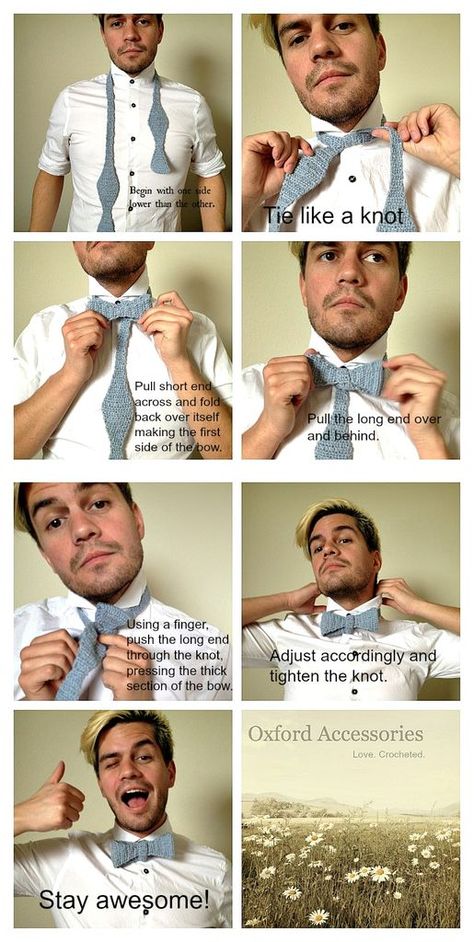 bow tie tutorial photo with captions Tie A Bow Tie, Bow Tie Tutorial, Tie Tutorial, Bow Tie Knot, Doctor Who Crafts, Homemade Wedding Gifts, Homemade Anniversary Gifts, Bowtie Pattern, Tie Pattern