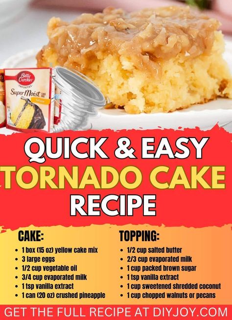 Quick and Easy Tornado Cake Recipe via @diyjoycrafts Tornado Cake Recipe, Quick Easy Baking, Hummingbird Bread Recipe, Tornado Cake, Cherry Cobbler Recipe, Easy Cake Recipe, America Cake, Easy Casserole Dishes, Boxed Cake Mixes Recipes