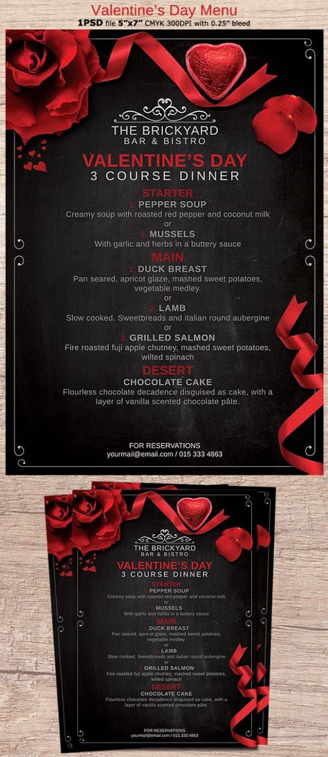 Restaurant Card, Bistro Menu, Valentines Dinner, Ladies Design, Menu Flyer, Dinner Restaurants, Valentine Dinner, Romantic Restaurant, Valentines Day Dinner