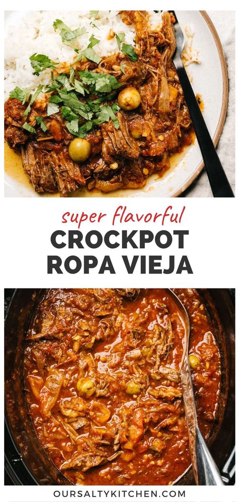 Recipe Chuck Roast, Can Beef Stew, Chuck Roast Crock Pot Recipes, Ropa Vieja Recipe, Cuban Recipe, Slow Beef Stew, Pot Roast Crock Pot Recipes, Serve Over Rice, Easy Crockpot Dinners