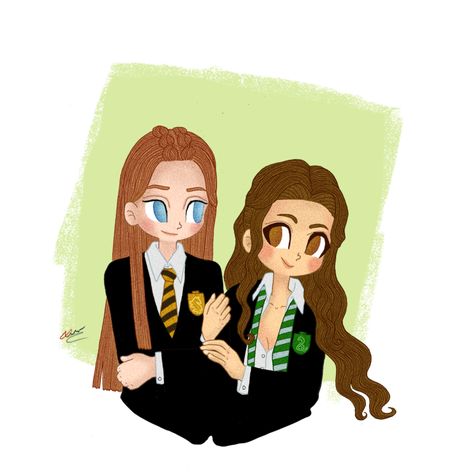 Sansa and Margaery at Hogwarts by VoxVulpina on DeviantArt Slytherin X Hufflepuff, Sansa And Margaery, Hufflepuff And Slytherin, Hogwarts Shifting, Friendship Art, Slytherin And Hufflepuff, Hp Harry Potter, Harry Potter Slytherin, Slytherin Pride