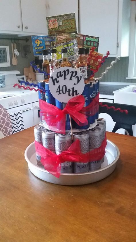 Beer Gift Basket For Men Birthday, Diy 40th Birthday Cake For Men, 40th Funny Birthday Ideas, Beer Cake For Women, 40th Birthday Bouquet Ideas, Dads 40th Birthday Ideas, Men’s 40th Birthday Cake Ideas, Beer Can Birthday Cake, 40th Birthday Gift For Brother