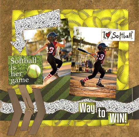 Softball Scrapbook Ideas, Softball Scrapbook Pages, Softball Scrapbook Layouts, Softball Layouts, High School Softball, Softball Crafts, Senior Softball, Scrapbook Design Layout, Scrapbook Design