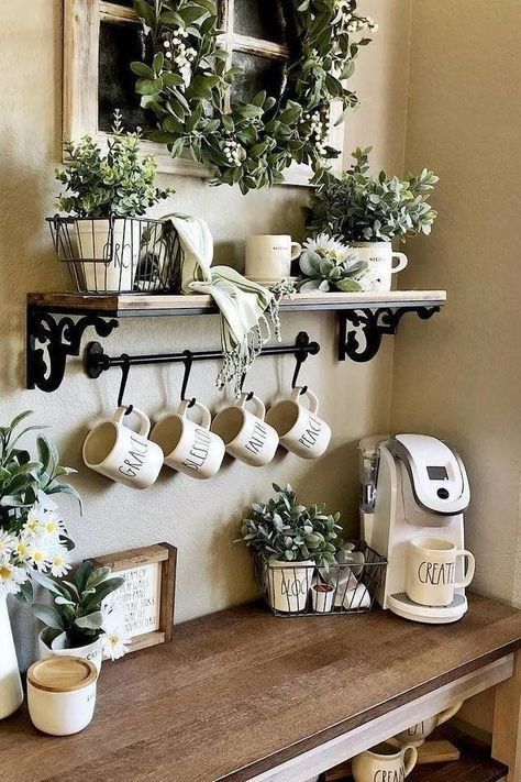 Diy Farmhouse Decoration, Kitchen Design Styles, Coffee Bar Design, Wall Groupings, Bar Inspiration, Beverage Centers, Coffee Bars In Kitchen, Coffee Bars, Coffee Bar Home