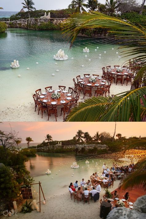 Cancun Wedding Dress Brides, Xcaret Wedding Photos, Hotel Xcaret Wedding, Destination Wedding Activities, Xcaret Wedding Reception, Resort Wedding Reception, Xcaret Mexico Wedding, Mexico Wedding Inspiration, Cenote Wedding