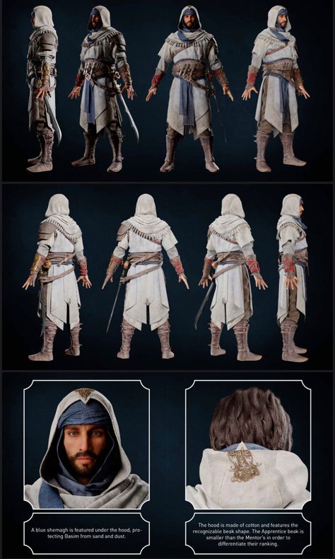 Assassin Creed Character Design, Assassins Creed Character Art, Assassins Creed Origins Outfits, Assassins Creed Robes, Assassins Creed Concept Art, Assassins Creed Mirage, Ac Mirage, Assassins Creed Outfit, Assassin's Creed Hidden Blade