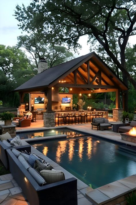 Outdoor Living With Pool, Landscaping Designs Layout, Backyard Landscaping Designs Layout, Living Pool, Outdoor Living Space Design, Dream Backyard Pool, Outdoor Kitchen Plans, Outdoor Patio Designs, Barn Style House Plans