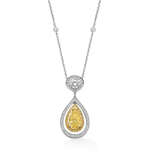 Boodles Vintage Palace Yellow Diamond Pendant Necklace ~ Featuring a stunning pear-shaped yellow diamond with a white round brilliant-cut diamond, surrounded by brilliant-cut diamonds. Yellow Diamond Pendant, Vintage Palace, Gems Necklace, Classic Jewellery, Victoria Kay, Gemstone Jewellery Design, Winged Heart, Jewellery Trends, Yellow Gems