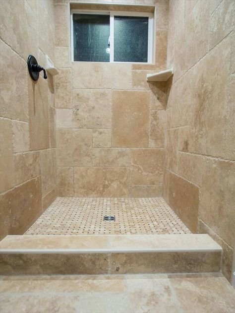 Beige Bathroom Tile Ideas, Beige Bathroom Tiles, Travertine Tile Bathroom, Travertine Shower, Travertine Bathroom, Small Shower Remodel, Ideas Baños, Antique Pattern, Master Shower