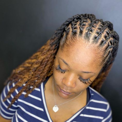 Half Flat Twists w/Rope Twists 🔥 Book me using the link in my bio 🔥 #stllocs #stlhair #stlbraids #starterlocs #instantlocs… | Instagram East Loc Styles, Ropes Locs Style, Flat Dreadlocks Styles, Front Barrel Twist Locs Women, Flat Twist Dreads Loc Hairstyles, Retwist Locs Style Half Up Half Down, Loc Styles Medium Retwist, Womens Loc Hairstyles, Loc Flat Twists