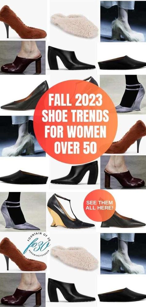 It's fun to look at the Fall 2023 shoe trends from the runway, even if they are over-the-top. Here's how to wear 6 of the best footwear trends the real way, for women over 50. #fallfashion #trends #shoes #over50style #fall2023 Fall Heels 2023, Trendy Shoes Fall 2023, 2023 Shoes Trends Women Winter, Shoes 2023 Fall, Shoes Autumn 2023 Trends, Shoe Styles 2023, Fall Footwear 2023, 2023 Heels Trend, Shoe Trends Fall 2023