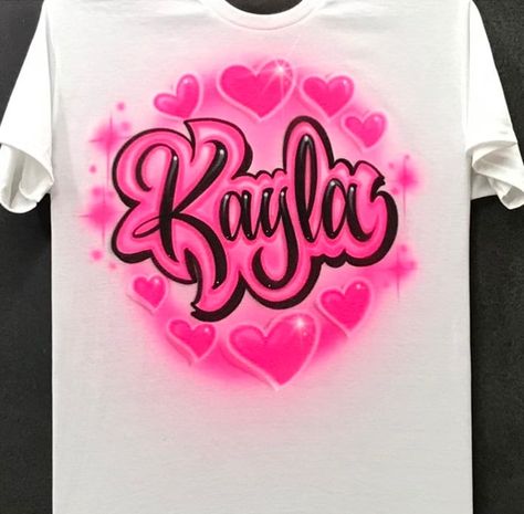 Airbrush T Shirt Hearts Print Name - Etsy Airbrush Clothes, Personalized Football Gifts, Airbrush Shirts, Airbrush T Shirts, Airbrush Designs, Custom Airbrushing, Water Based Acrylic Paint, Hearts Design, Detailed Coloring Pages