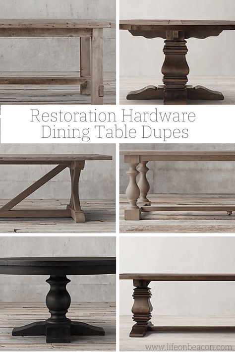 A round-up of the best Restoration Hardware Dining Table dupes.  Gorgeous heavy wood tables that are sure to garner compliments, at a fraction of the price. Restoration Hardware Farmhouse Table, Restoration Hardware Table Dining, Arhaus Panta Dining Table, 10 Foot Dining Tables, Arhaus Tuscany Dining Table, Rh Round Dining Table, 2023 Dining Table Trends, Restoration Hardware Dining Room Ideas, Rh Dining Room Ideas