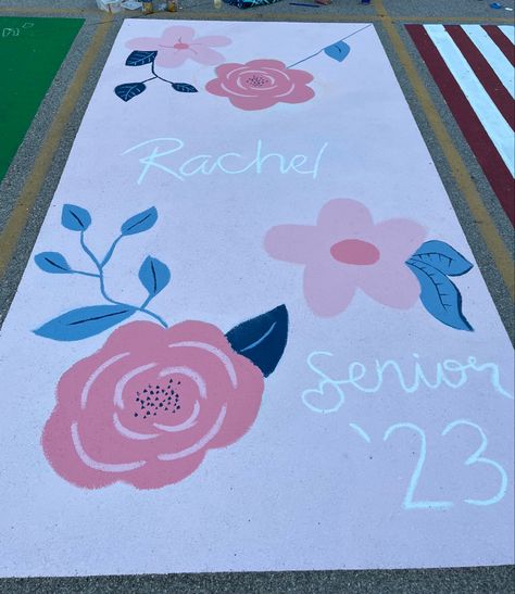 Decorate Parking Spot Chalk, Girly Parking Spot Painting, Senior Parking Spots Flowers, Floral Parking Spot Painting, Senior Parking Spaces Flowers, Butterfly Parking Spot, Butterfly Senior Parking Spot, Senior Parking Spot Ideas Girly, Flower Senior Parking Spots