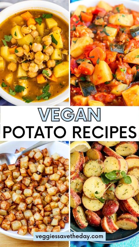 Potato lovers, these delectable vegan potato recipes are for you! This comprehensive collection includes soups, salads, main dishes, and sides. Vegetarian Potato Recipes, Gold Potato Recipes, Vegan Potato Recipes, Cheap Vegan Meals, Vegan Potato Salads, Healthy Potatoes, Potato Dinner, Creamy Potato Salad, Easy Potato Recipes