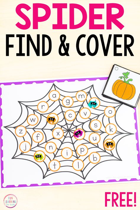 Halloween Literacy Centers, Halloween Kindergarten Activities, Letter Sound Games, Letter Identification Activities, Halloween Literacy, Spider Activities, Halloween Centers, Letter Sound Activities, Alphabet Centers