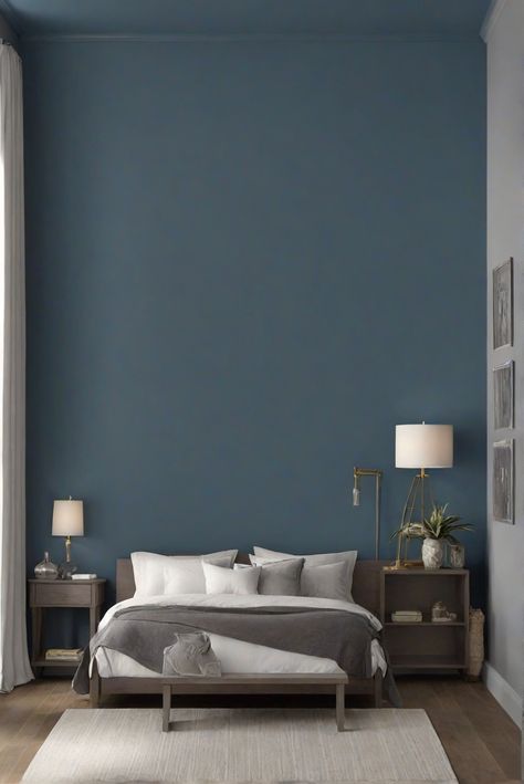 blue gray paint, charcoal blue paint, trendy bedroom paint, bedroom color scheme Charcoal Blue Bedroom Ideas, Blue Contemporary Bedroom, Bedroom Paint Colors For Men, Slate Blue Wall Color, Romantic Blue Bedroom, Dark Blue Room Bedroom, Bedroom Charcoal, Charcoal Bedroom, Trendy Paint Colors