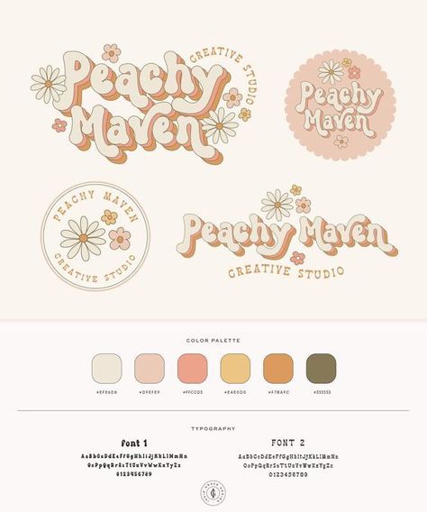 Boho Retro Flower Logo, Premade Boutique logo, Hippie Brand Design, 60s 70s Floral Logo, Funky Sm... brandingprofessional #graphicdesignmake #designconcept👊. Boho Flower Design, Boho Logo Ideas, Groovy Logo Design, 70s Color Palette Retro, Flower Logo Design Ideas, Retro Branding Design, Procreate Logo Design, Flower Logo Inspiration, Logo With Flowers