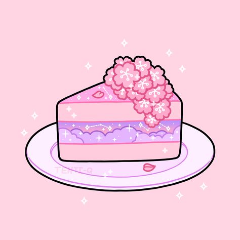 #cherry #blossom #sakura #cake #slice #food #cute #kawaii #soft #aesthetic #pastel #pink #purple #flowers #bright #sparkles #stars #clouds #digitalart #digitalartist #art #drawing #illustration #sticker Sakura Cherry Blossom Drawing, Cake Slice Drawing, Kawaii Illustration Art, Kawaii Soft Aesthetic, Sakura Cake, Aesthetic Highlight Covers Instagram Pink, Cherry Blossom Cake, Blossom Cake, Pink Purple Flowers