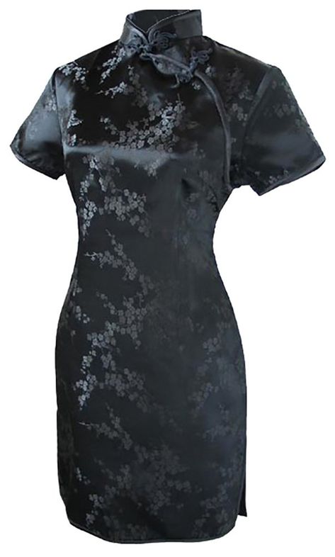 7Fairy Womens Sexy Black Floral Mini Chinese Evening Dress Cheongsam Size 16 US *** Want extra information? Click the picture. (This is an affiliate link). Chinese Collar Dress, Moda China, Mandarin Collar Dress, Silk Evening Dress, Qipao Cheongsam, Chinese Collar, Qipao Dress, Retro Party, Rayon Dress