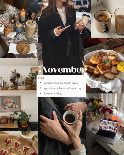 November Vision Board Aesthetic, November Intentions, November Vision Board, November Mood Board, Monthly Intentions, November Moodboard, Journal Writing Prompts, Vision Boards, Autumn Cozy