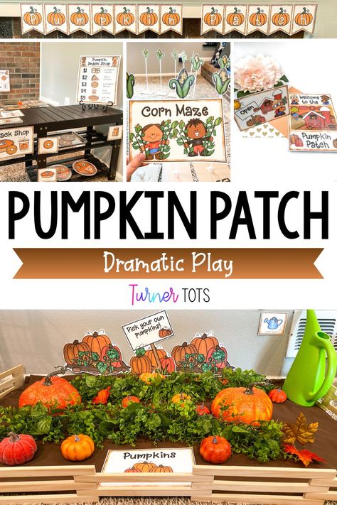 Dramatic Play Toddlers, Pumpkin Patch Dramatic Play, Thanksgiving Literacy Activities, Dramatic Play Ideas, Pumpkins Preschool, Pumpkins Kindergarten, Pumpkin Patch Kids, Pocket Of Preschool, Dramatic Play Themes