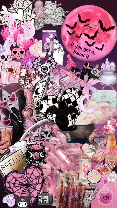 #halloween #pinkhalloween #spookyszn #pinkween Cute Aesthetic Halloween Wallpaper, Creepy Pink Aesthetic, Aesthetic Halloween Wallpaper, Halloween Wallpaper Cute, Frog Drawing, Goth Wallpaper, Witchy Wallpaper, Halloween Wallpaper Iphone, Aesthetic Halloween