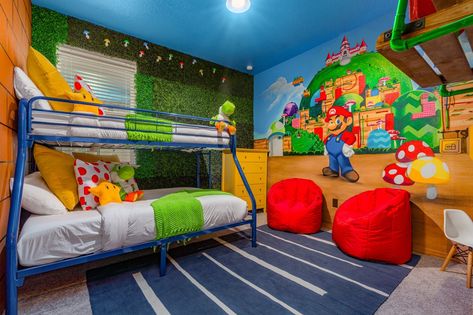 Mario Bedroom Ideas Boys, Princess Peach And Mario, Mario Bros Room, Super Mario Room, Peach Bedroom, Mario Room, Lego Mario, Kids Rooms Inspo, Big Kids Room