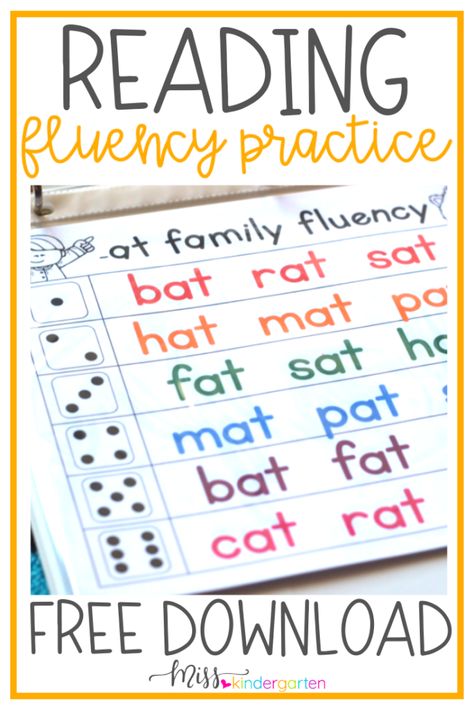 Kindergarten Fluency, Reading Intervention Activities, Reading Fluency Activities, Miss Kindergarten, Fluency Activities, Kindergarten Reading Activities, Fluency Practice, Word Family, First Grade Reading