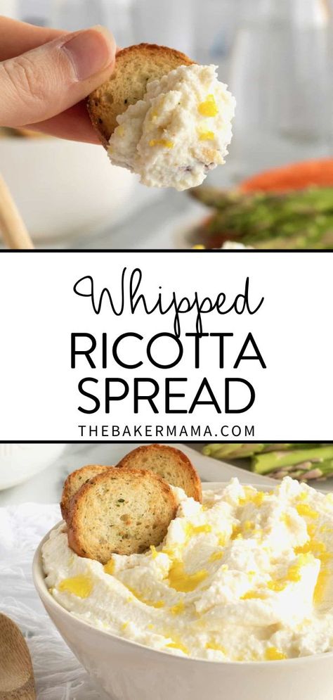 Whipped Ricotta Recipe, Ricotta Spread, Ricotta Dip, Whipped Ricotta, Baked Granola, Delicious Appetizer Recipes, Finger Foods Easy, Toasted Bread, Lemon Salt