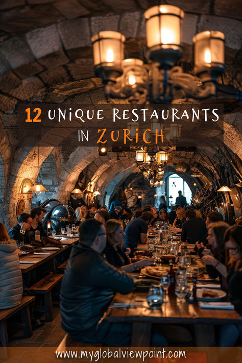 Medieval looking restaurant in Zurich with text overlay saying "12 Unique Restaurants in Zurich" Zurich Restaurants, Futuristic Setting, Coolest Restaurants, Castle Restaurant, Swiss Cuisine, Gourmet Meals, European Cuisine, Cool Restaurant, Casual Dining Restaurant