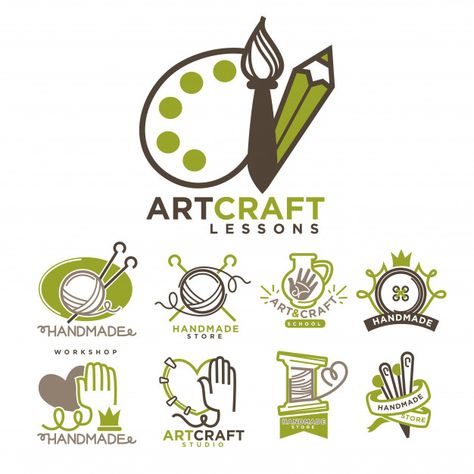 Art and handmade craft logo templates fl... | Premium Vector #Freepik #vector #logo #poster #ribbon #school Craft Logo Design Handmade, Craft Logo Design, Logo Background Design, Logo Sketch Design, Logo Design Tutorial, Logo Samples, Brand Symbols, Craft Logo, Logo Poster