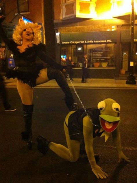 S Miss Piggy and Kermit Muppets Group Costume, Kermit The Frog And Miss Piggy Costume, Mrs Piggy Costume, Weird Halloween Costumes Funny, Ms Piggy And Kermit Costume, Kermit Halloween Costume, Muppet Halloween Costumes, Kermit And Miss Piggy Costumes, Miss Piggy And Kermit Costumes