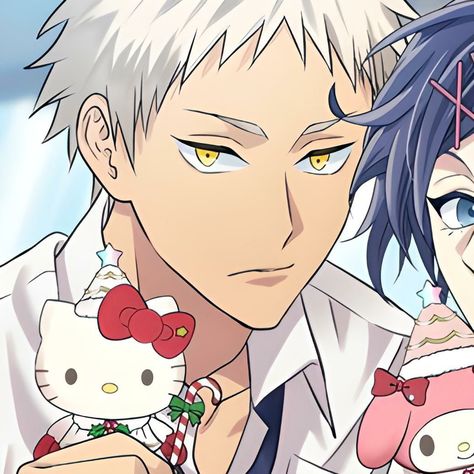 Sanrio Pfp Anime, Shunsuke Yoshino, Hello Kitty Boy, Sanrio Boys, Haikyuu Akaashi, Anime Hairstyles Male, Sanrio Danshi, Kawaii Boy, Hello Kitty Christmas