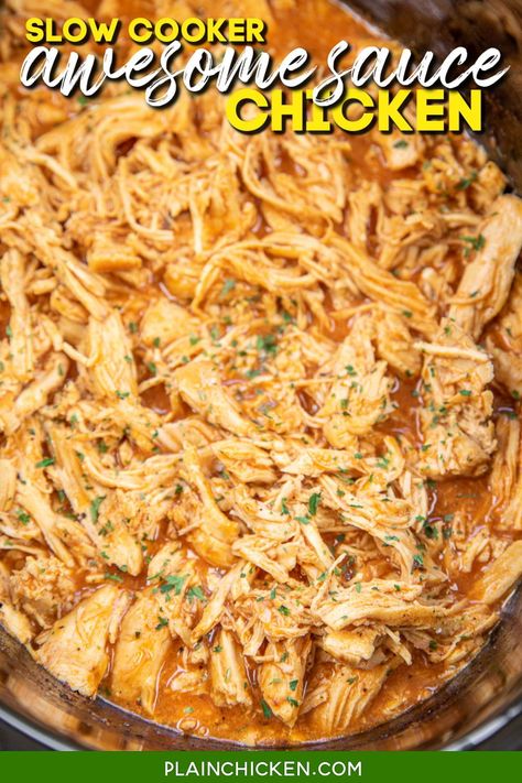 Thick Teriyaki Sauce, Chicken Honey Mustard, Pulled Chicken Crock Pot Recipes, Crockpot Pulled Chicken, Plain Chicken Recipe, Hot Sauce Chicken, Pulled Chicken Recipes, Shredded Chicken Crockpot, Pulled Chicken Sandwiches