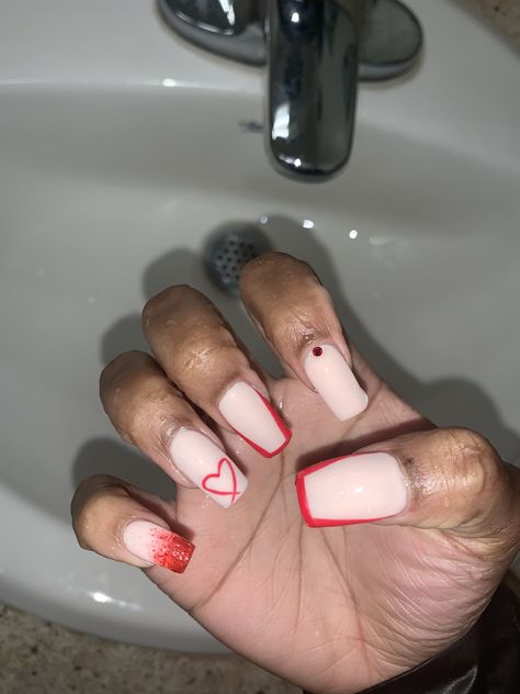 Cute Gel Nails, Valentine's Day Nails, Square Nails, Acrylic Nail Designs, Anton, Red Heart, Gel Nails, Acrylic Nails, Nail Designs